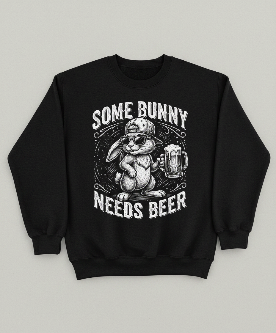 Some Bunny Needs Beer Funny Rabbit Drinking Design Sweatshirt - Black