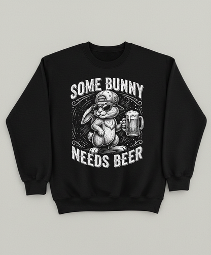 Some Bunny Needs Beer Funny Rabbit Drinking Design Sweatshirt - Black