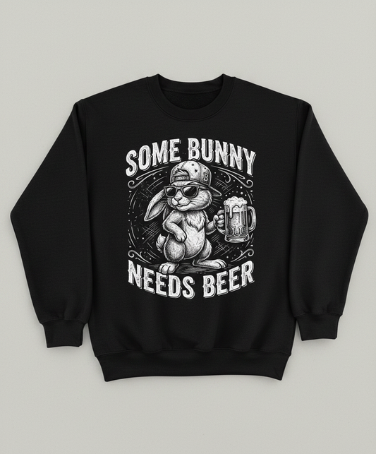 Some Bunny Needs Beer Funny Rabbit Drinking Design Sweatshirt - Black