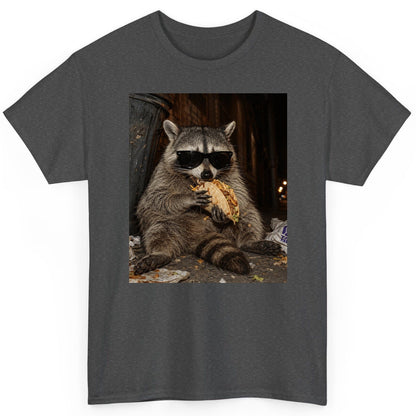 Raccoon Eating Taco Funny Animal Lovers T-Shirt - product mockup - Dark Heather