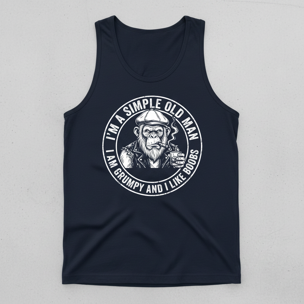 I'm A Simple Old Man Grumpy Ape Funny Quote Tank Top - Navy