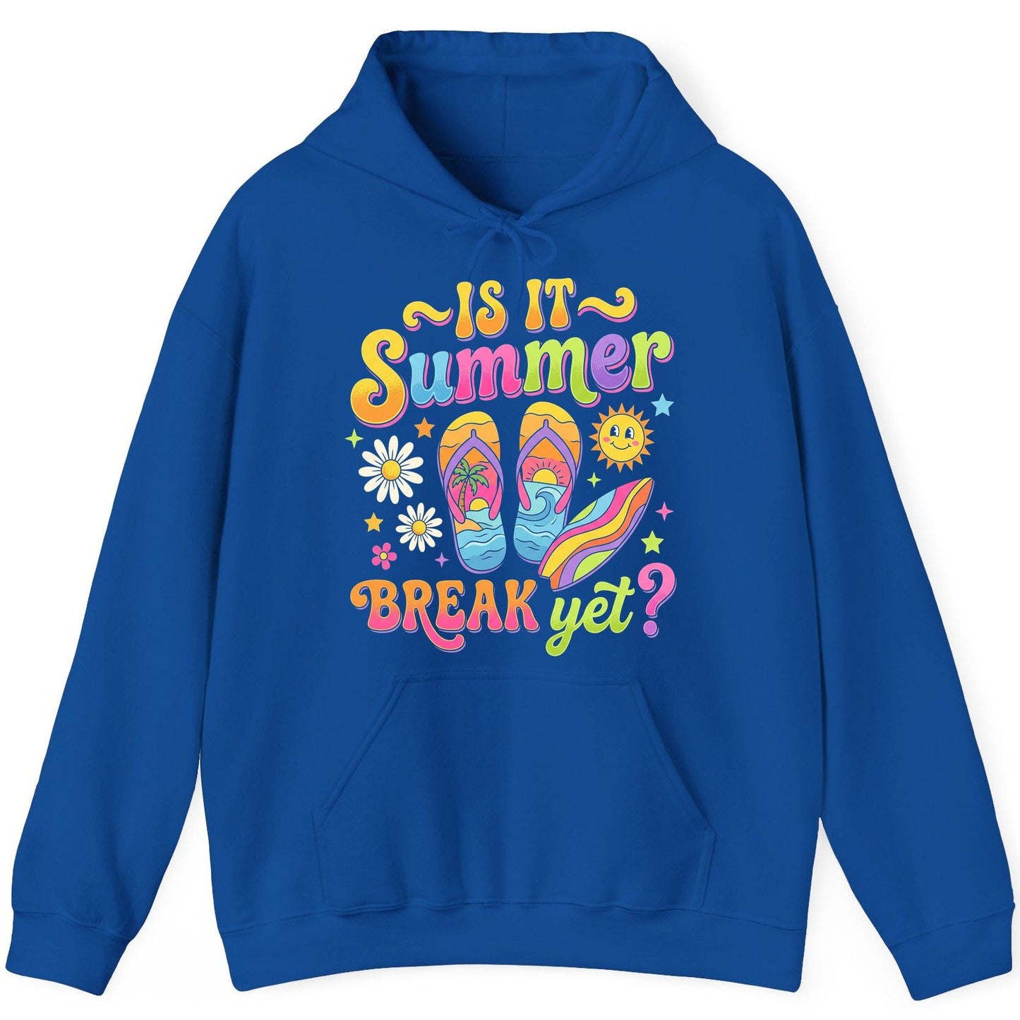 Is It Summer Break Yet Retro Vacation Hoodie - product mockup - Royal