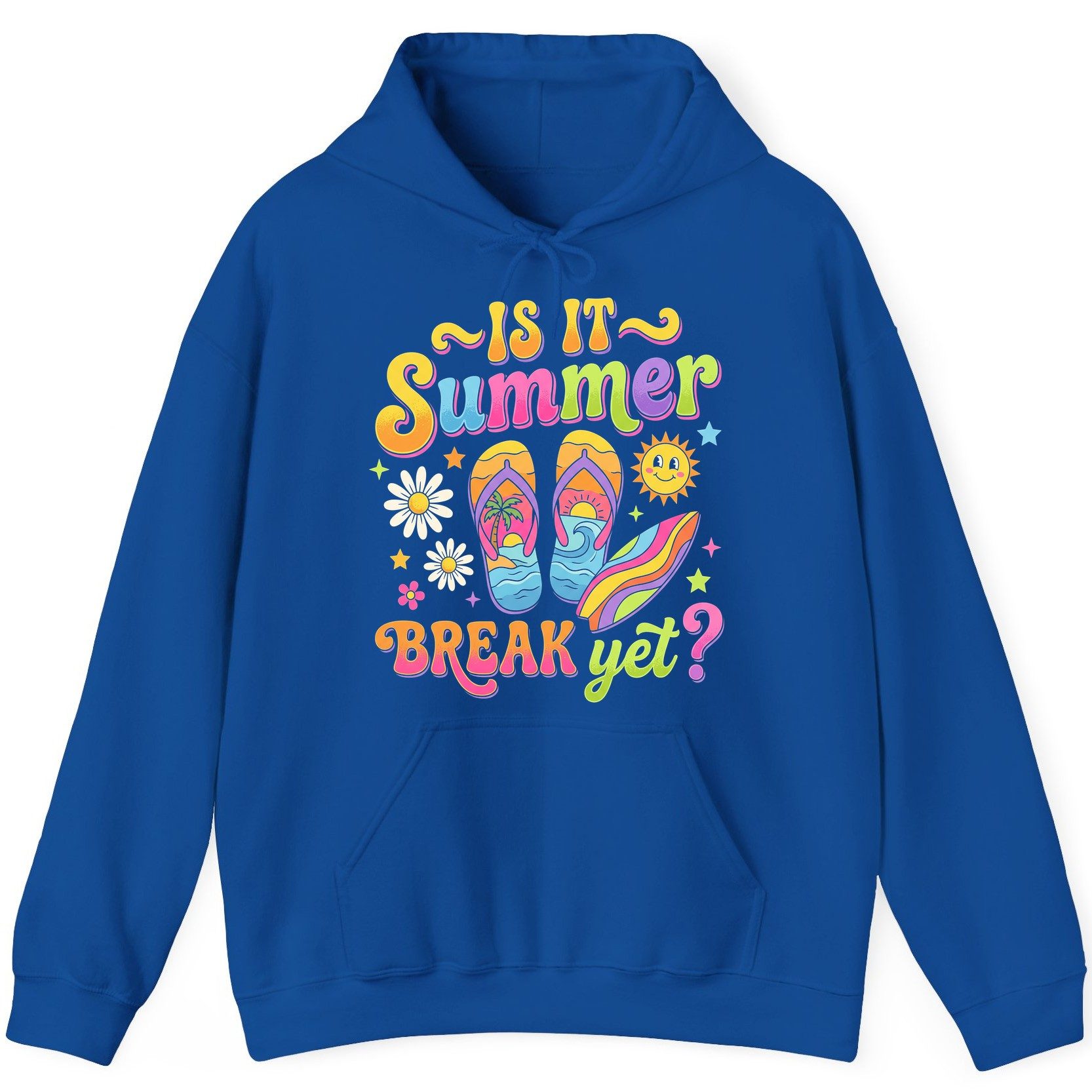 Is It Summer Break Yet Retro Vacation Hoodie - product mockup - Royal