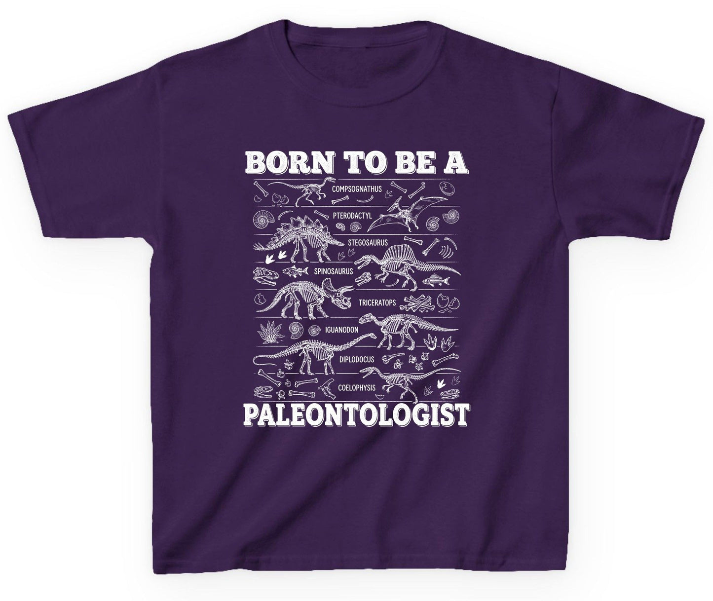 Born to Be a Paleontologist dinosaur skeletons Youth T-Shirt Purple product mockup