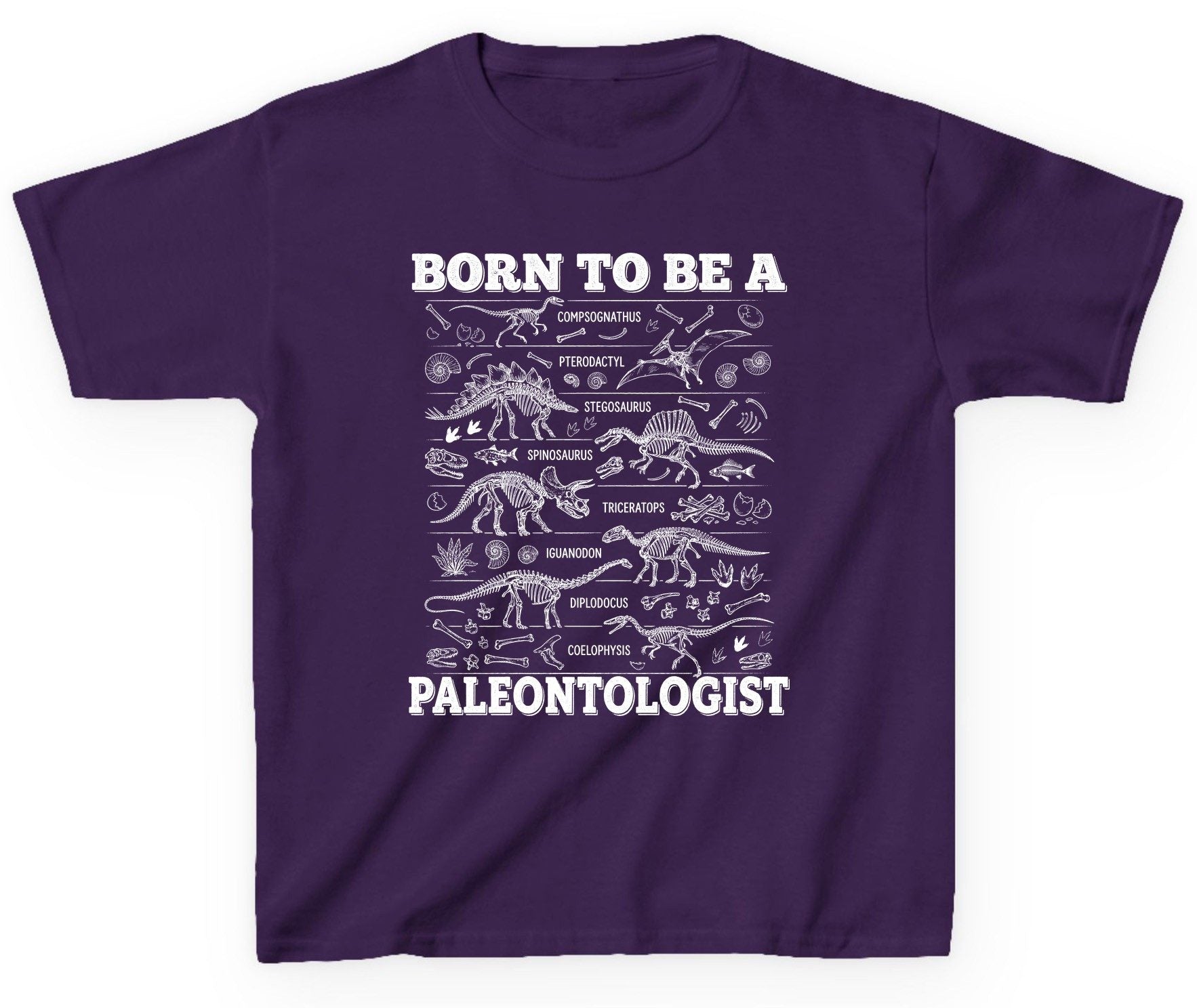 Born to Be a Paleontologist dinosaur skeletons Youth T-Shirt Purple product mockup