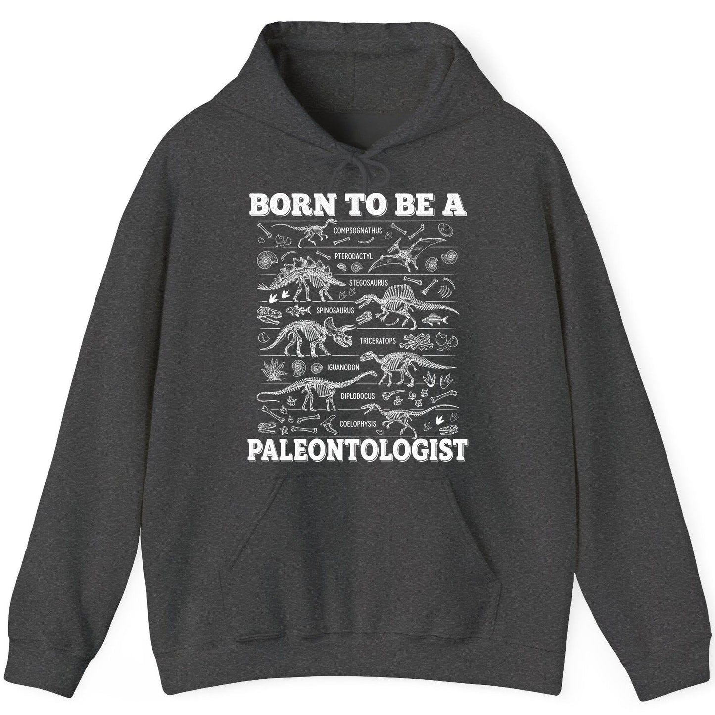 Born to Be a Paleontologist dinosaur skeletons Hoodie Dark Heather product mockup