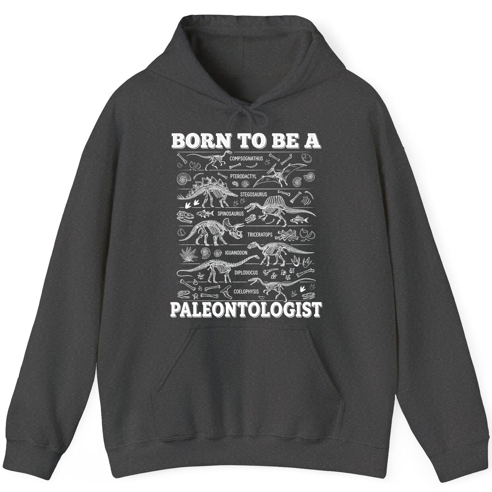 Born to Be a Paleontologist dinosaur skeletons Hoodie Dark Heather product mockup
