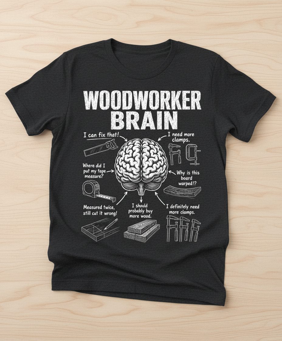 Woodworker Brain Funny Woodworking T-Shirt - product mockup - Dark Heather