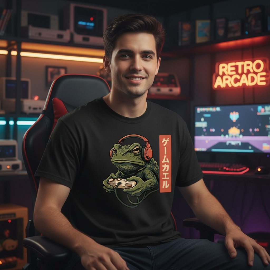 ゲームカエル gaming toad T-Shirt Black lifestyle mockup