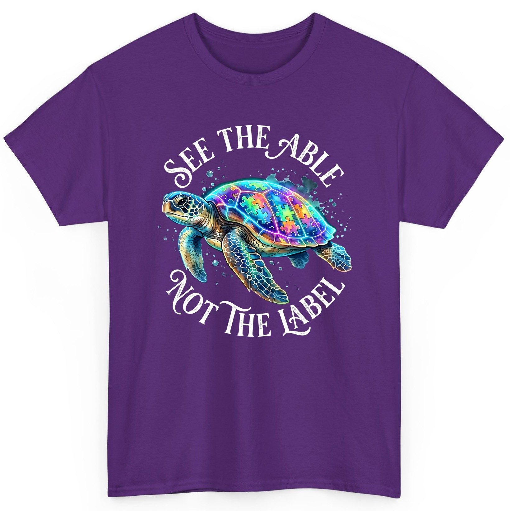 See the Able Not the Label Autism Awareness T-Shirt - product mockup - Purple