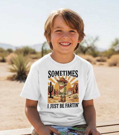 Sometimes It Just Be Fartin' cowboy frog Youth T-Shirt White lifestyle mockup