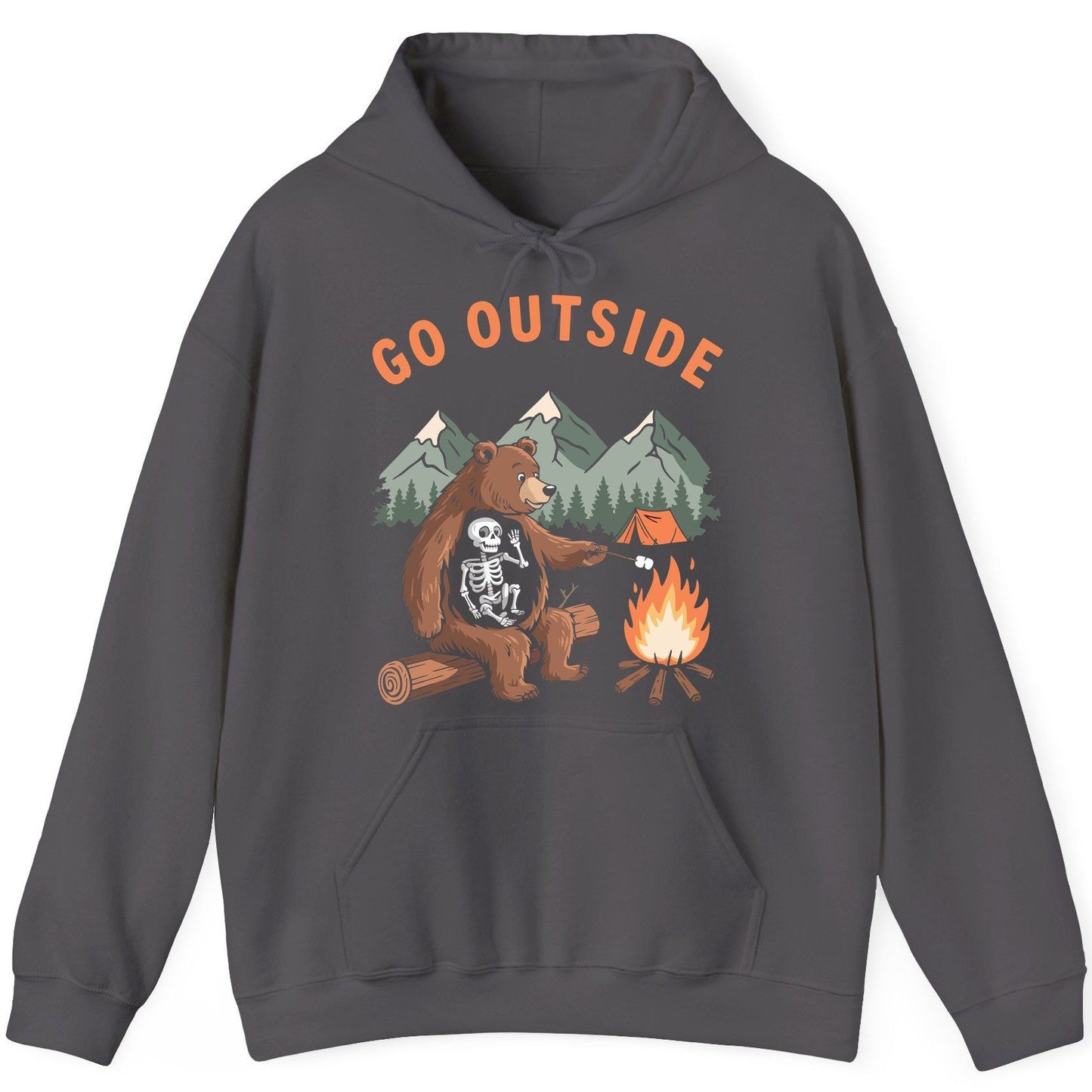 Go Outside funny bear Hoodie Charcoal product mockup