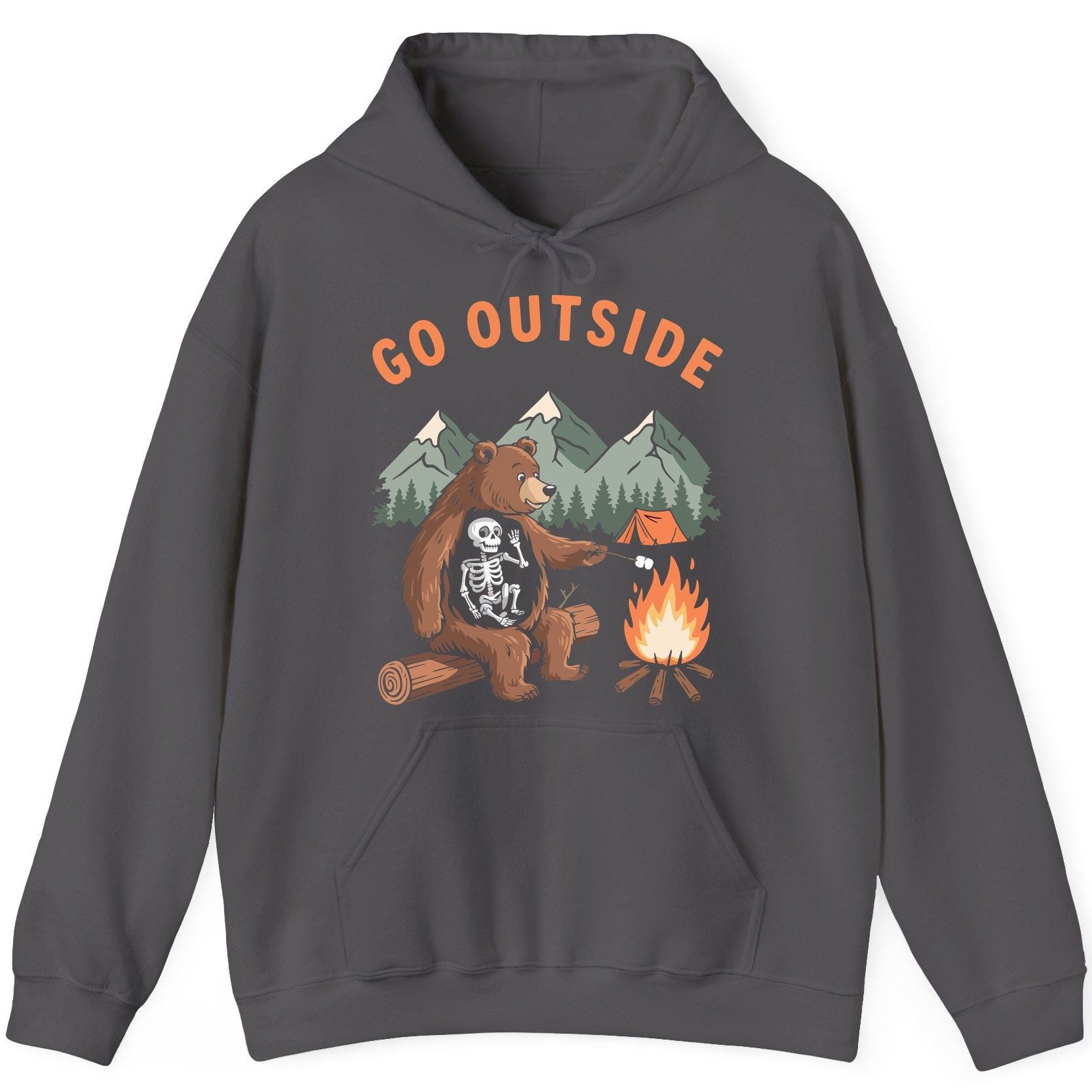 Go Outside funny bear Hoodie Charcoal product mockup