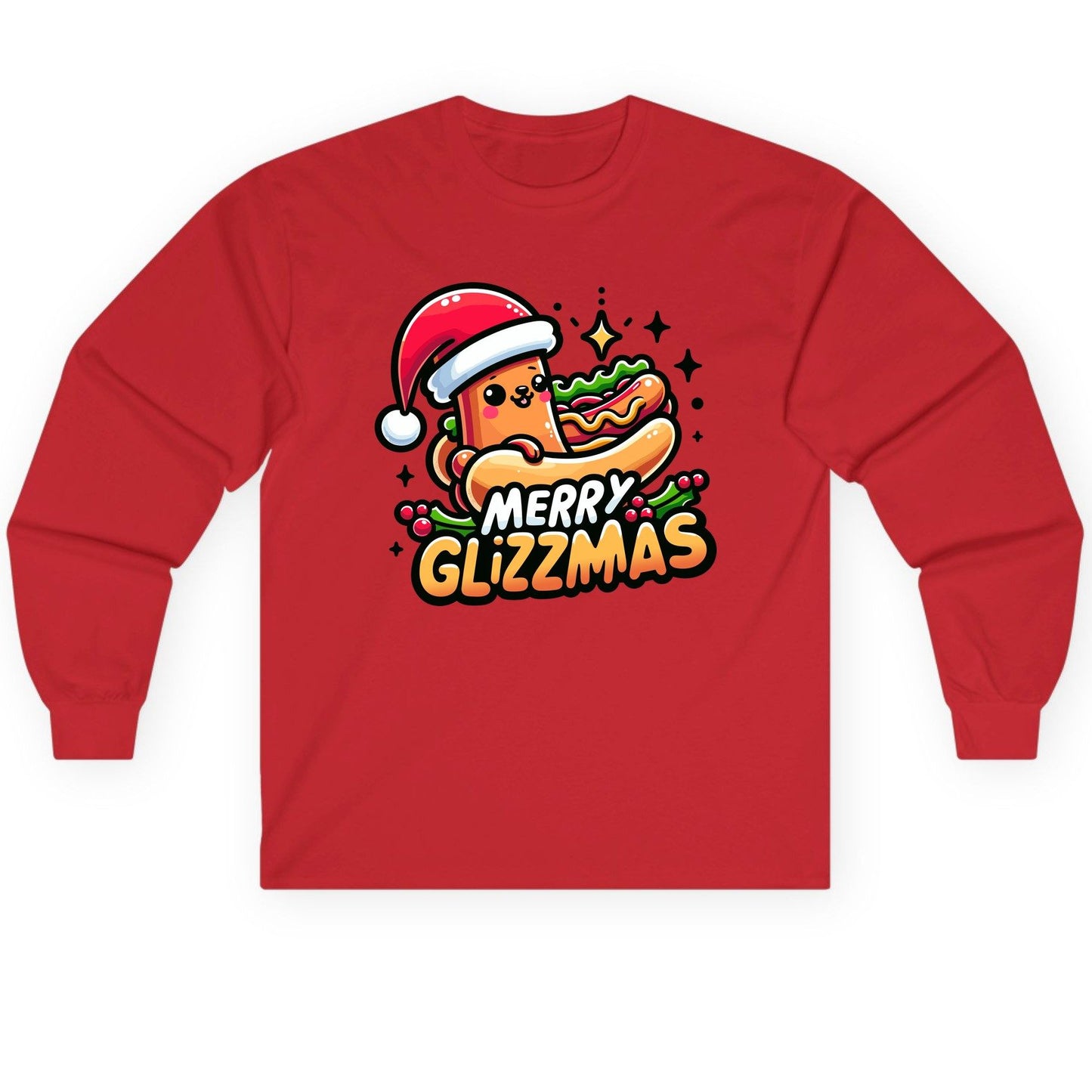 Merry Glizzmas hot dog Long Sleeve Tee Red product mockup