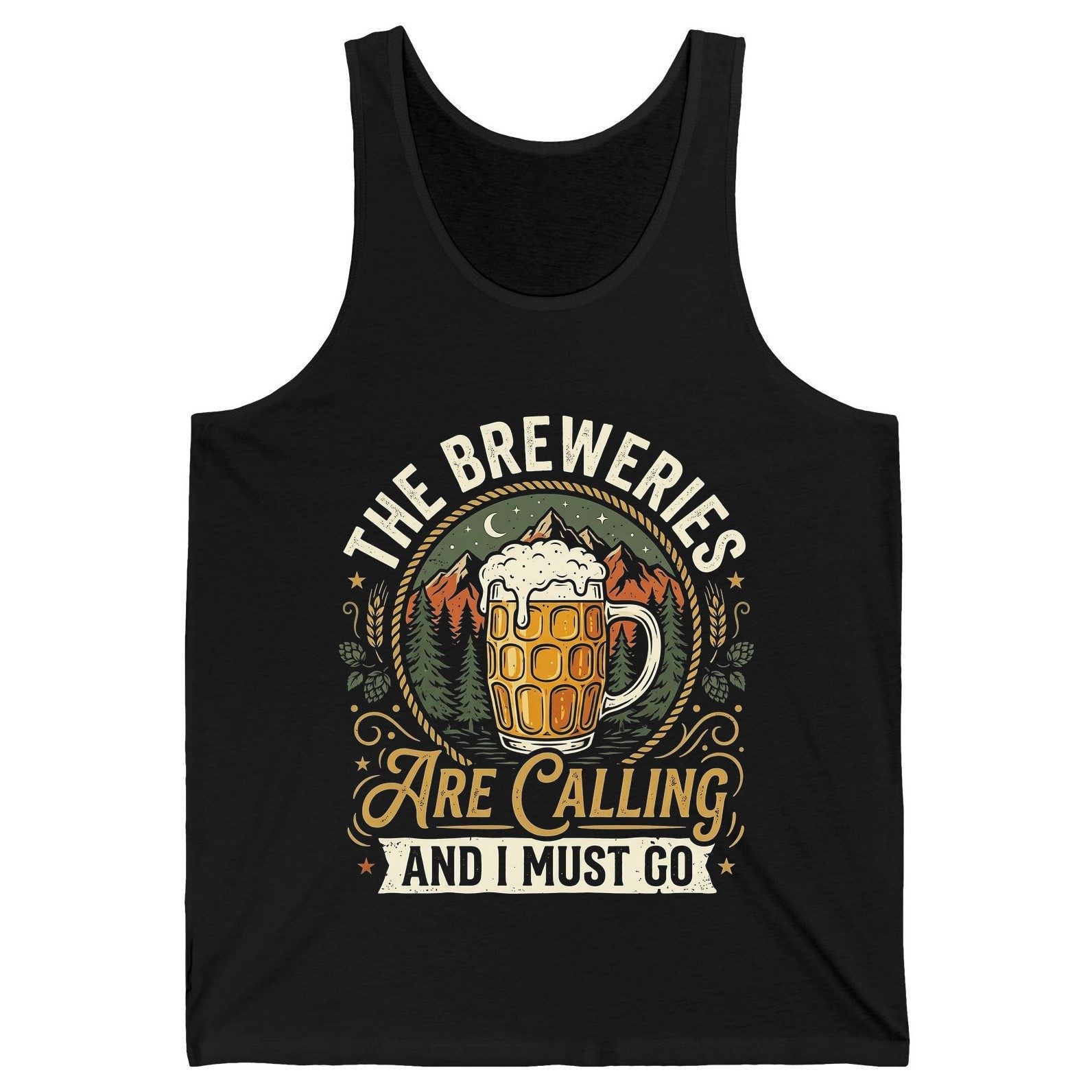 The Breweries Are Calling and I Must Go Funny Craft Beer Tank Top - product mockup - Black