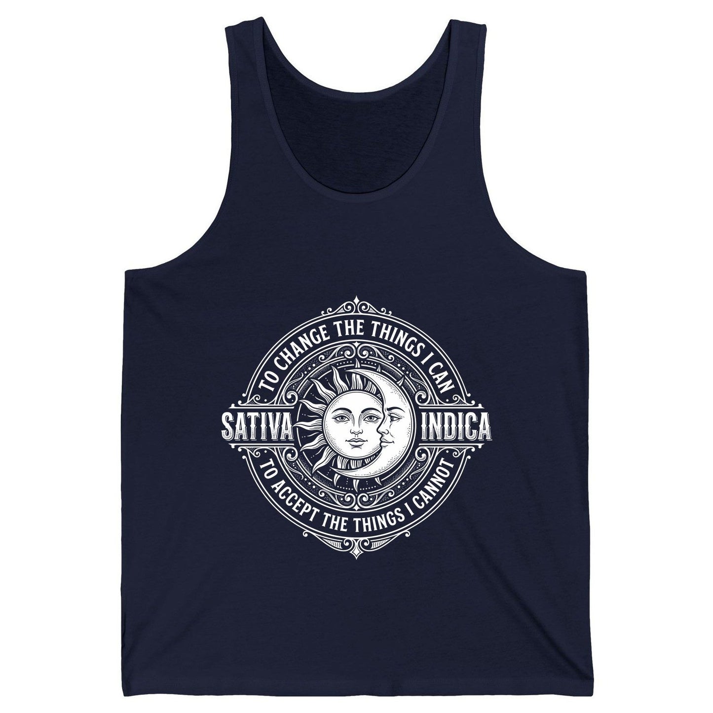 Sativa to Change the Things I Can Indica to Accept the Things Tank Top - product mockup - Navy