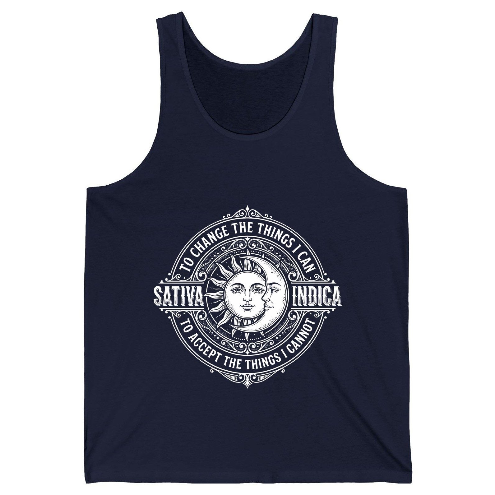 Sativa to Change the Things I Can Indica to Accept the Things Tank Top - product mockup - Navy