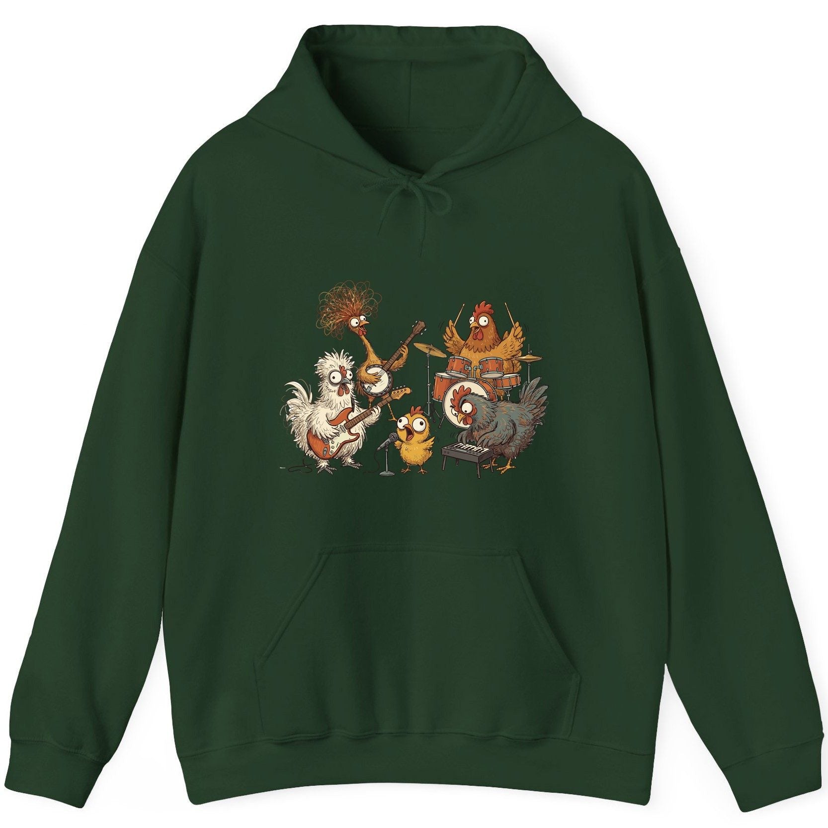 Chicken Rock Band chicken rock band Hoodie Forest Green product mockup