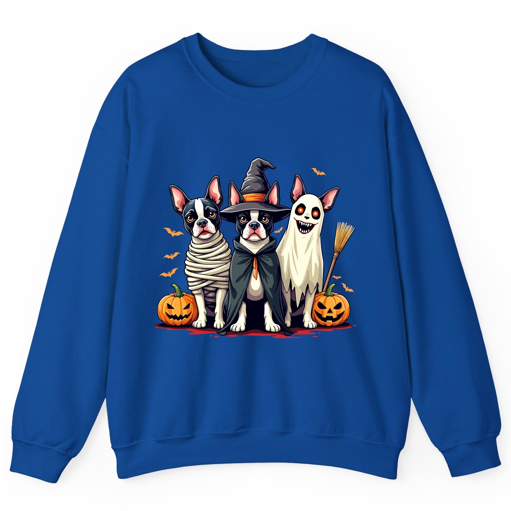 Halloween Boston Terrier Trio boston terrier Sweatshirt Royal product mockup