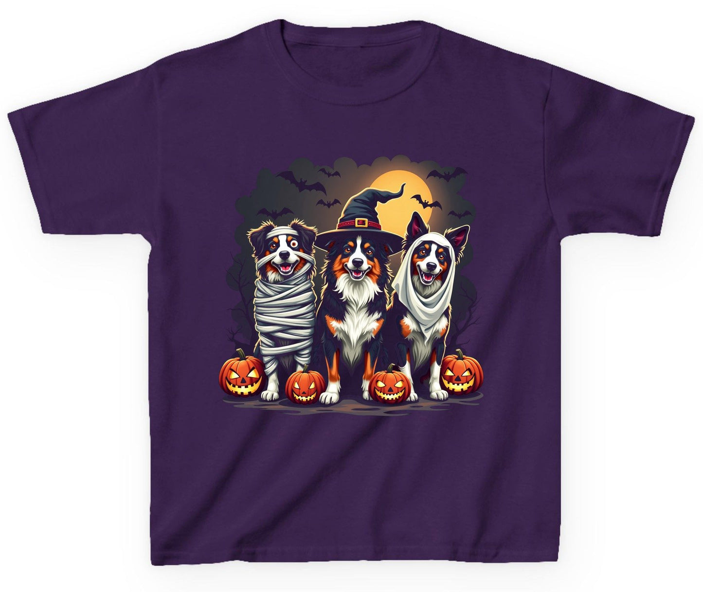 Australian Shepherd Halloween Dogs australian shepherd dogs Youth T-Shirt Purple product mockup