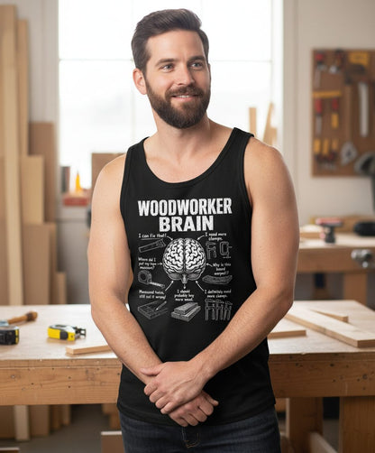 Woodworker Brain Funny Woodworking Tank Top - lifestyle model mockup - Black