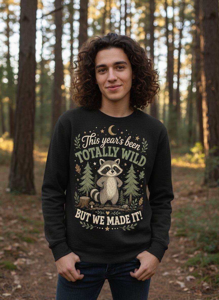 Totally Wild Raccoon Funny Animal Lovers Sweatshirt - lifestyle model mockup - Black