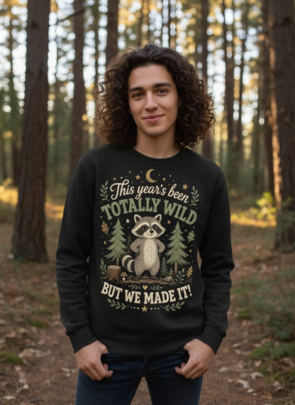 Totally Wild Raccoon Funny Animal Lovers Sweatshirt - lifestyle model mockup - Black
