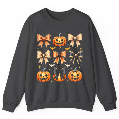 Cute Halloween Pumpkins and Bows Halloween Sweatshirt Dark Heather product mockup