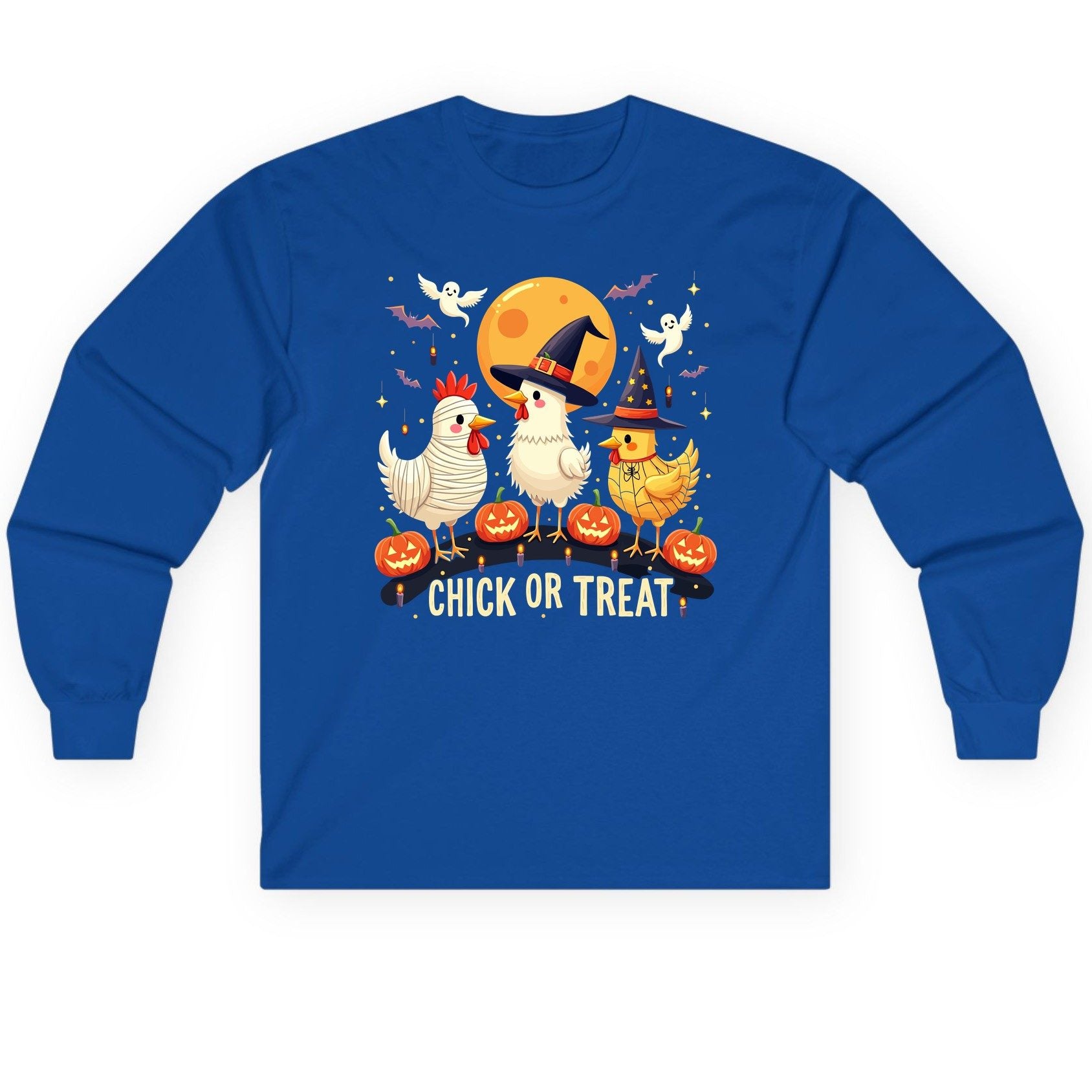Chick or Treat Halloween chickens Long Sleeve Tee Royal product mockup