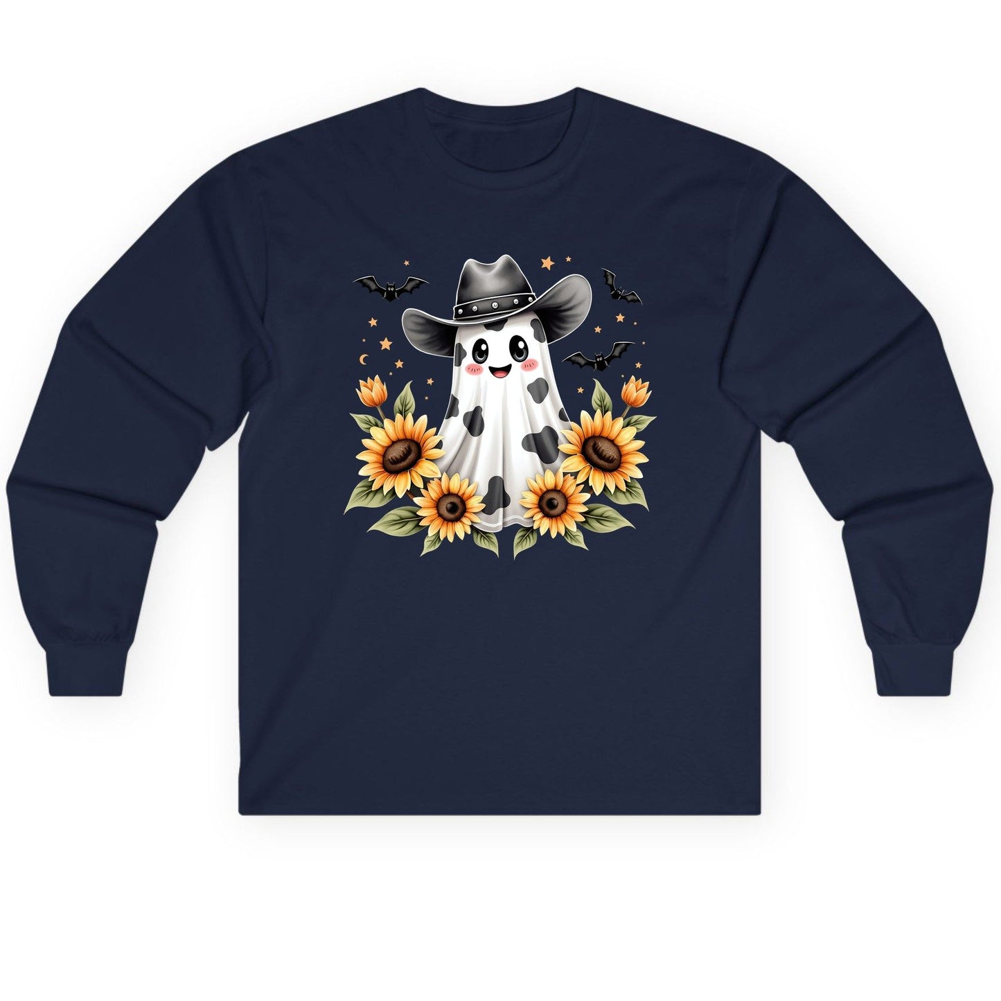 Cowboy Ghost Sunflowers cowboy ghost Long Sleeve Tee Navy product mockup