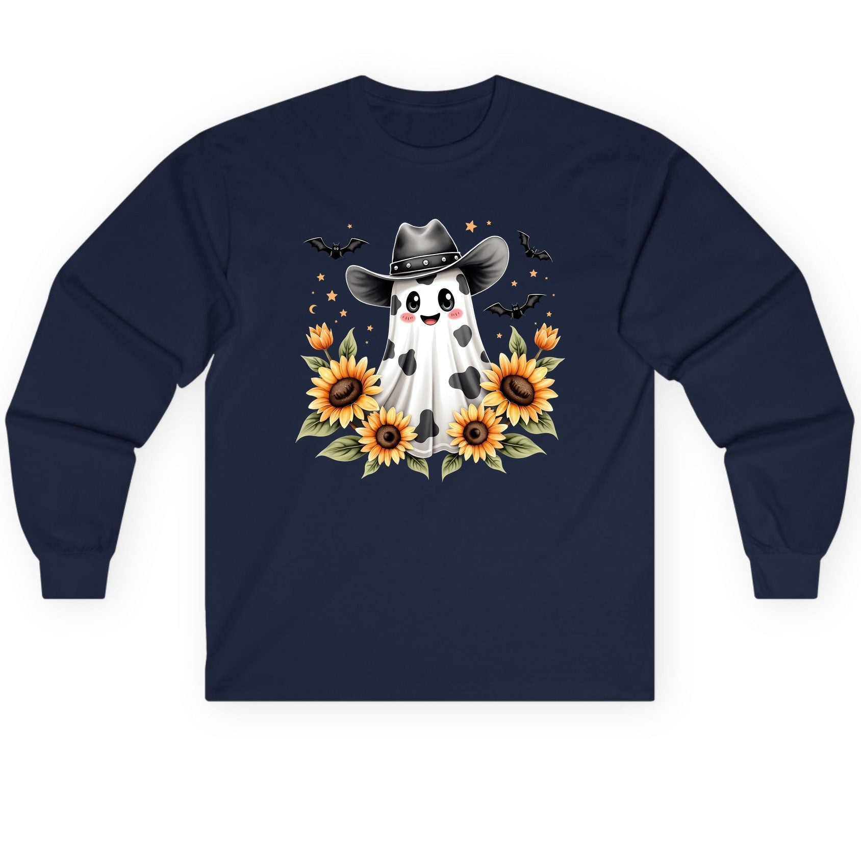 Cowboy Ghost Sunflowers cowboy ghost Long Sleeve Tee Navy product mockup