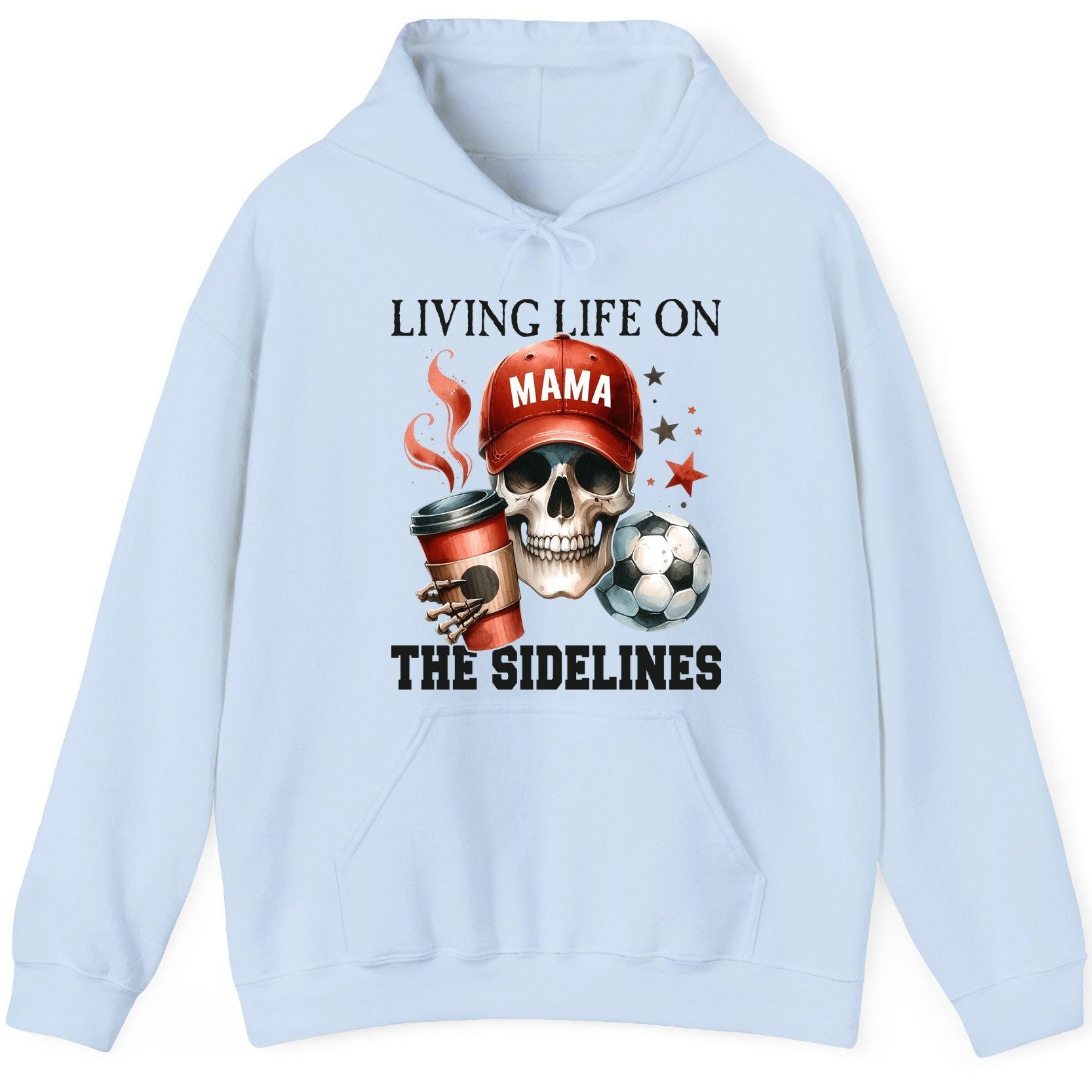 Mama Living Life on the Sidelines soccer mom Hoodie Light Blue product mockup
