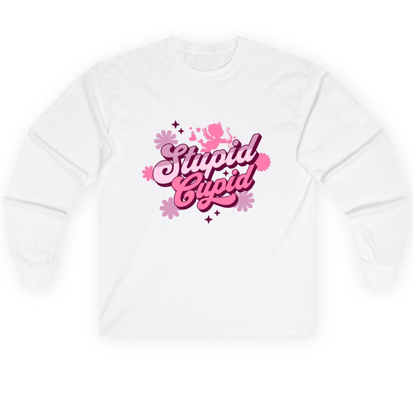 Stupid Cupid anti-Valentine's Day Long Sleeve Tee White product mockup