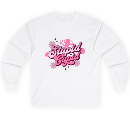 Stupid Cupid anti-Valentine's Day Long Sleeve Tee White product mockup