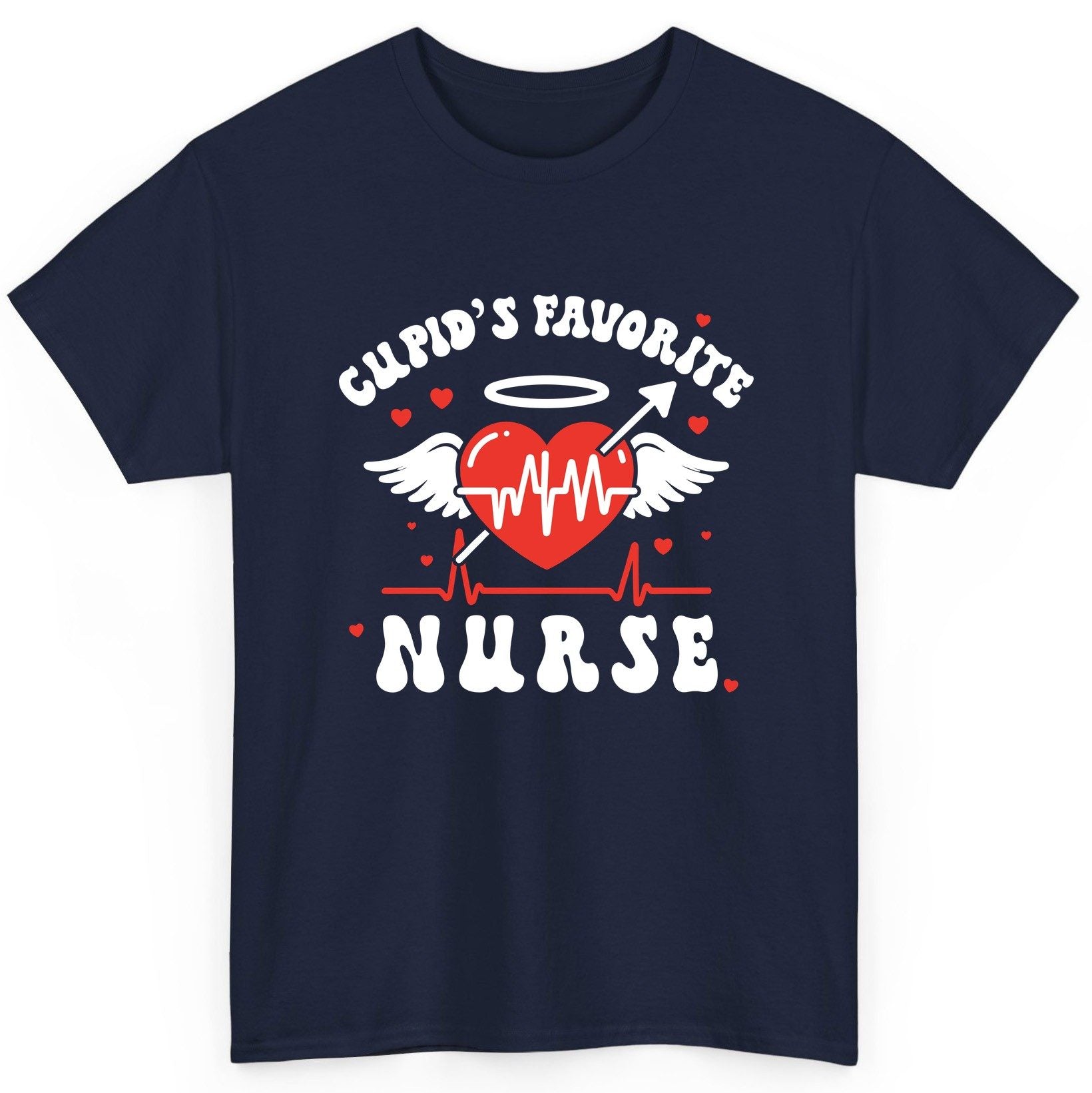 Cupid's Favorite Nurse nursing T-Shirt Navy product mockup