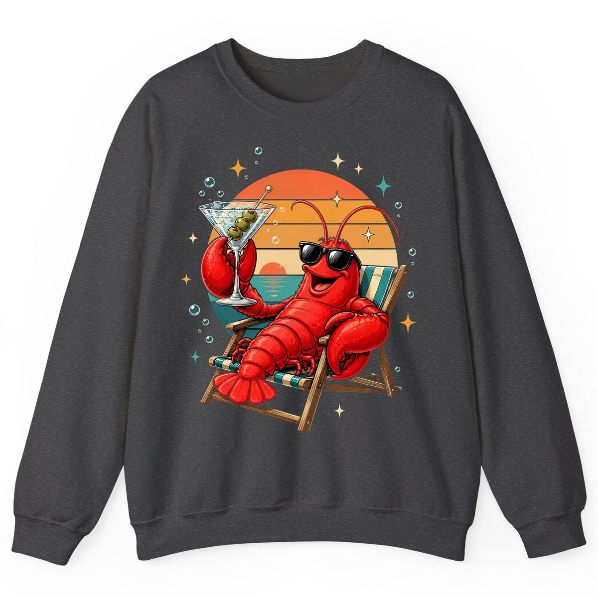 Funny Lobster Drinking Martini lobster Sweatshirt Dark Heather product mockup
