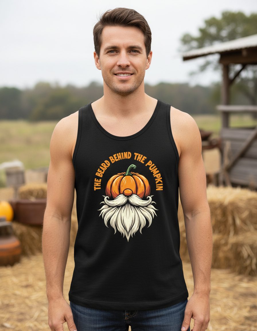 The Beard Behind the Pumpkin Halloween gnome Tank Top Black lifestyle mockup