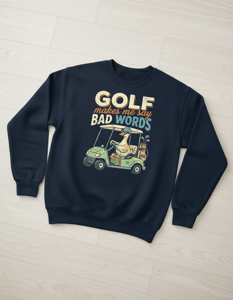 Funny Golf Duck Makes Me Say Bad Words Sweatshirt - Navy
