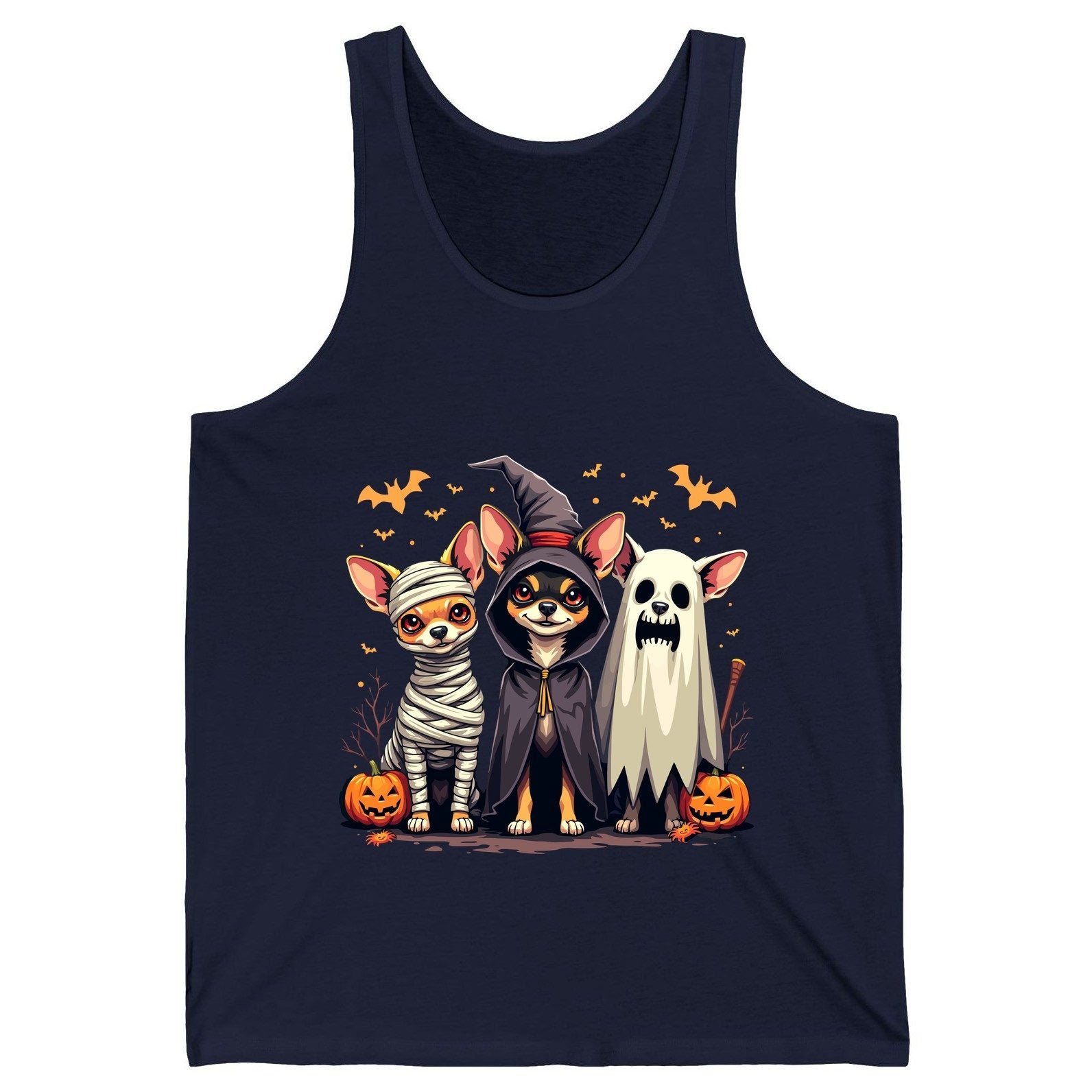 Chihuahua Halloween Costumes chihuahua dogs in Halloween costumes Tank Top Navy product mockup