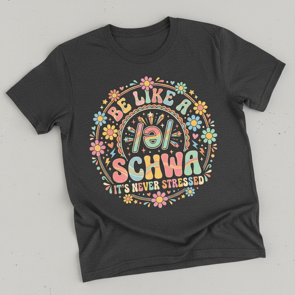 Retro Groovy Schwa Linguistics Pun Design T-Shirt - Dark Heather