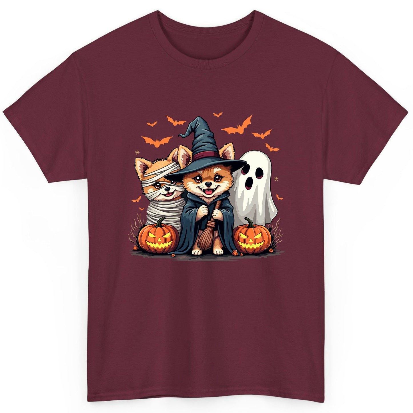 Cute Halloween Corgi Dogs Halloween corgis T-Shirt Maroon product mockup
