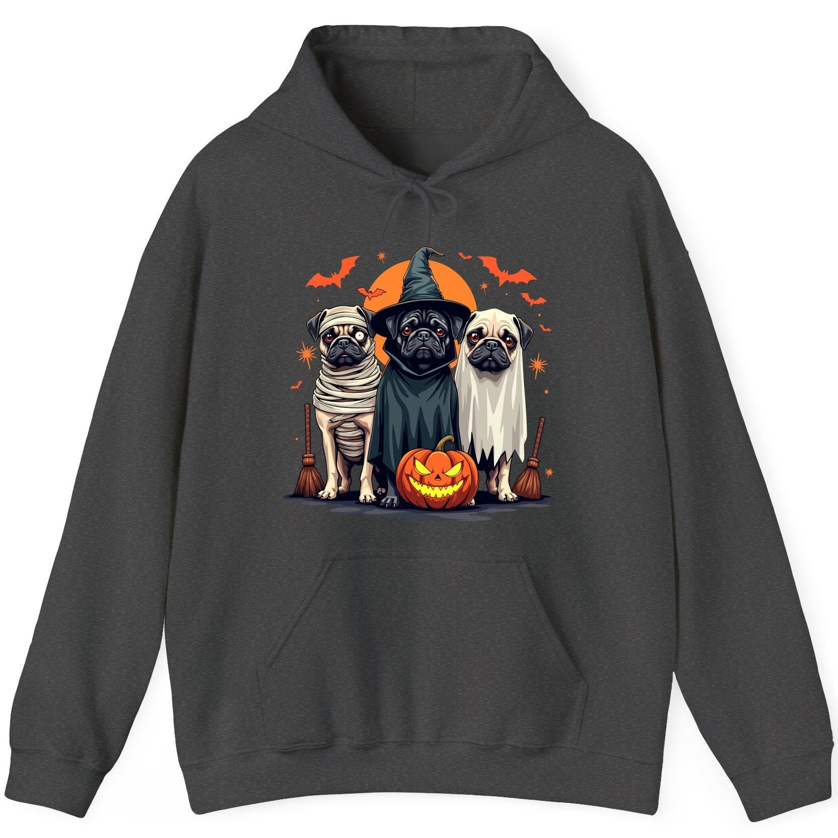 Halloween Pugs Costumes pugs Hoodie Dark Heather product mockup