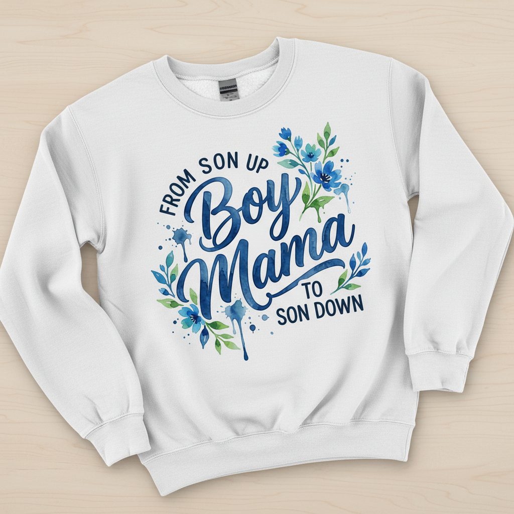 From Son Up Boy Mama to Son Down Moms Sweatshirt - product mockup - White