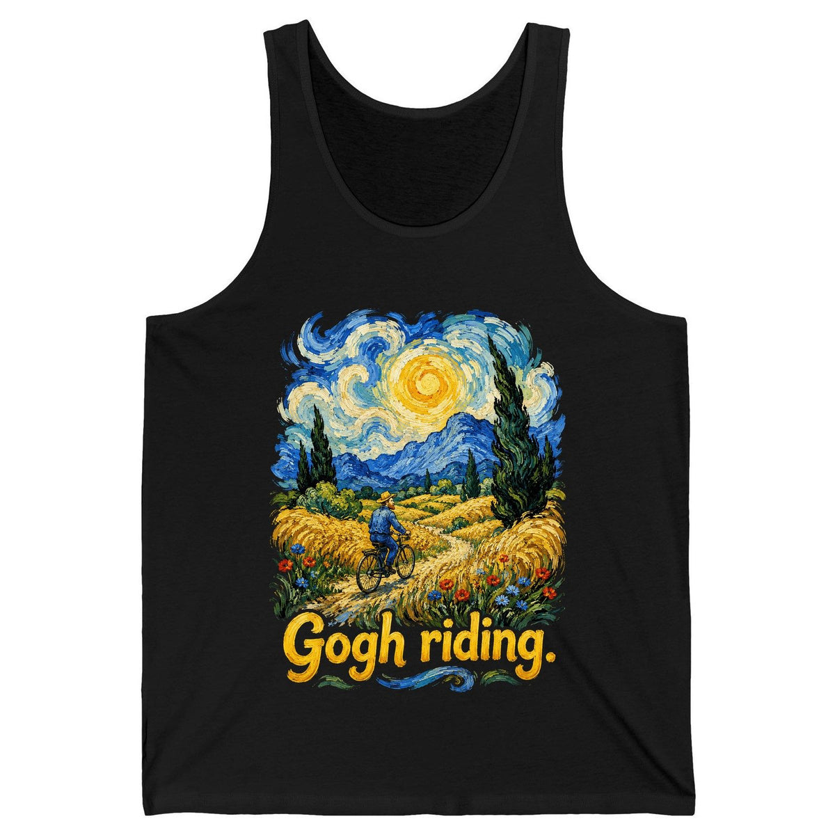 Gogh Riding van gogh art parody Tank Top Black product mockup