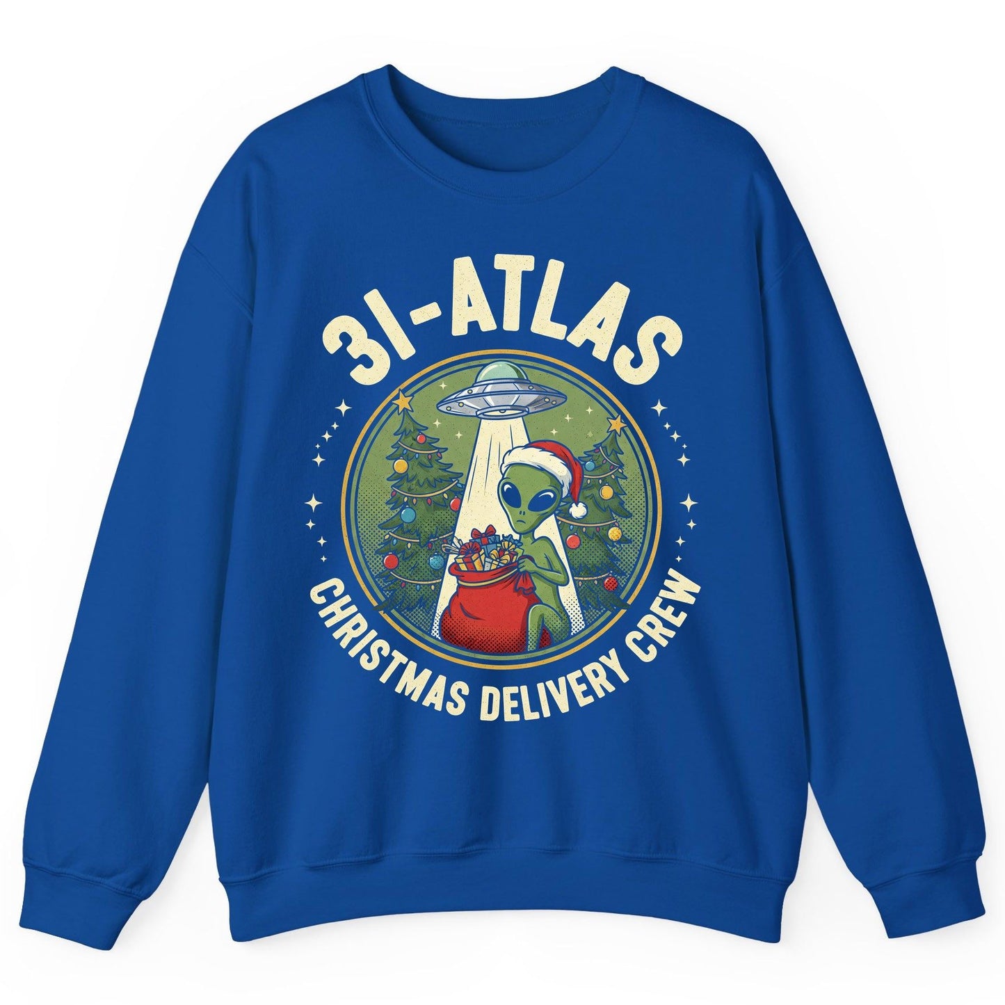 31-Atlas Christmas Delivery Crew alien Christmas Sweatshirt Royal product mockup