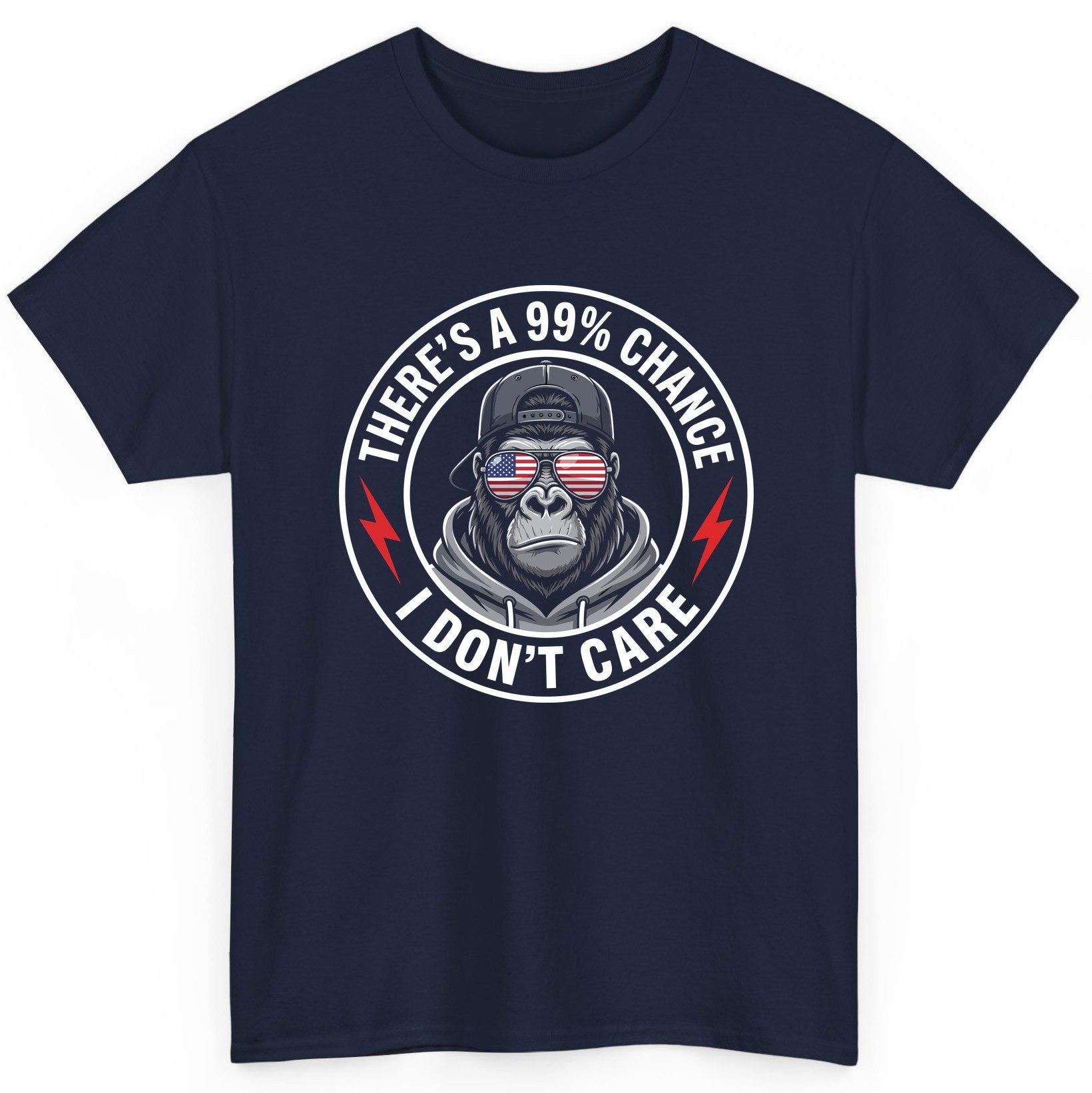There's a 99% Chance I Don't Care sarcastic gorilla T-Shirt Navy product mockup