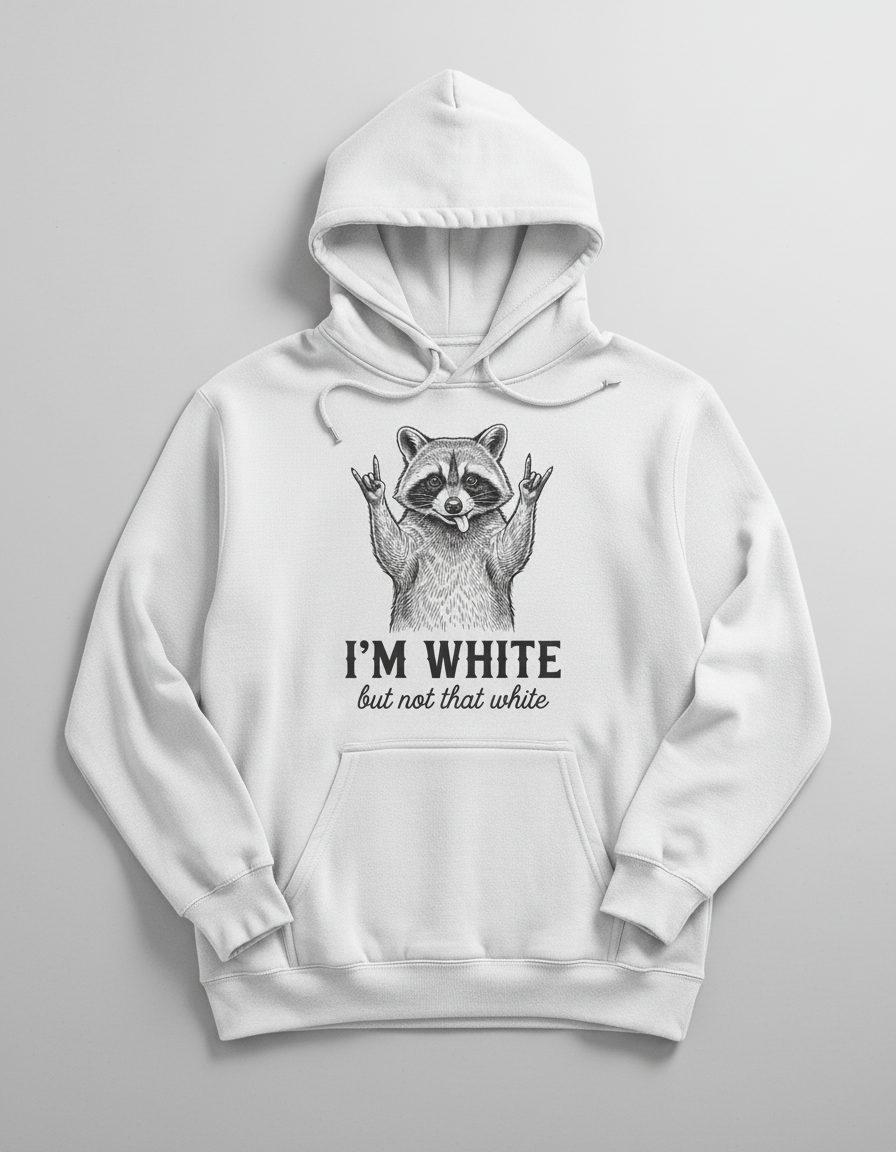 I'M WHITE but Not That White Funny Raccoon Hoodie - product mockup - White