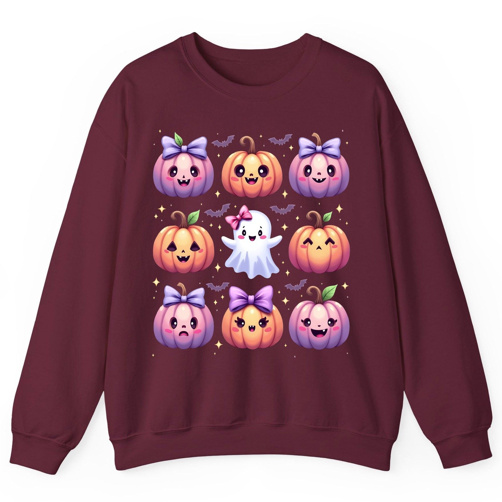 Kawaii Halloween Pumpkins kawaii Halloween Sweatshirt Maroon product mockup
