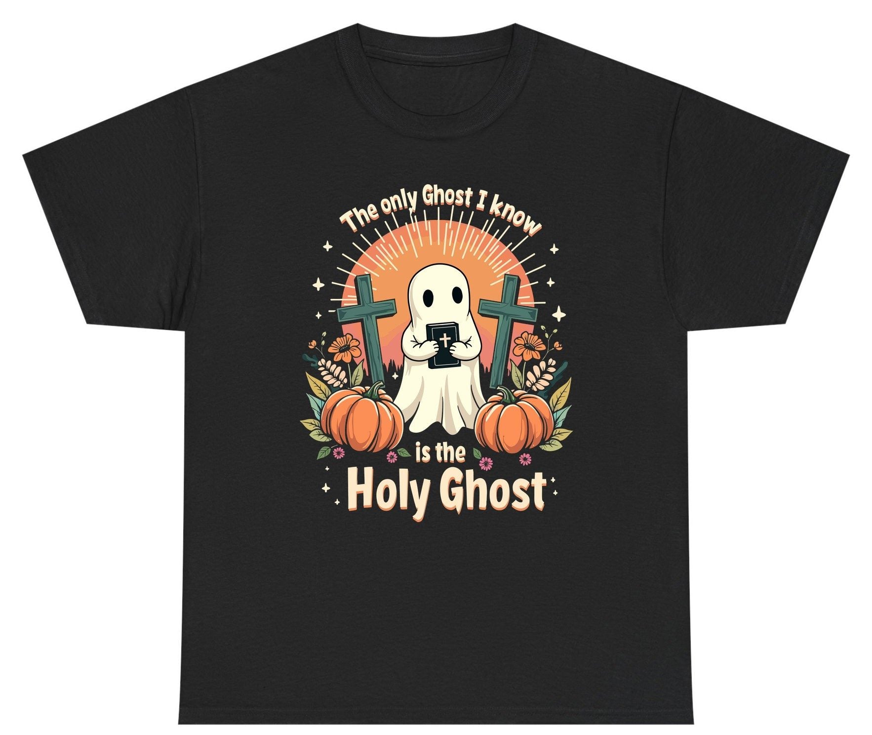 The Only Ghost I Know Is the Holy Ghost christian Halloween Youth T-Shirt Black product mockup