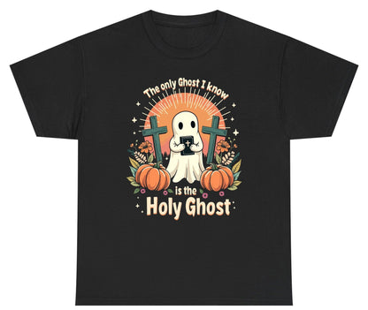 The Only Ghost I Know Is the Holy Ghost christian Halloween Youth T-Shirt Black product mockup